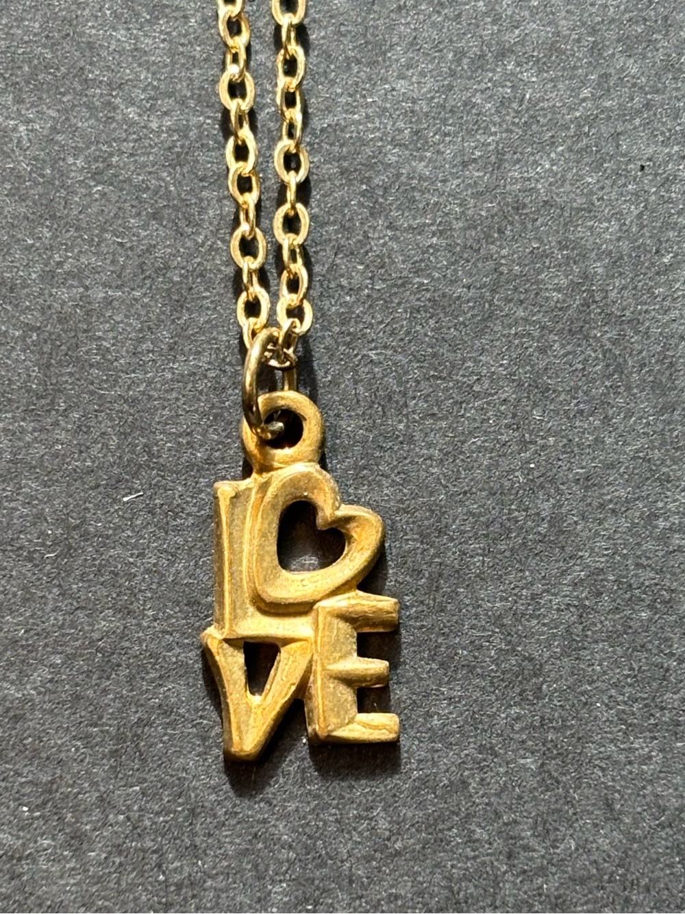 Gold Tone Stacked LOVE Block Letter Charm Pendant Necklace
